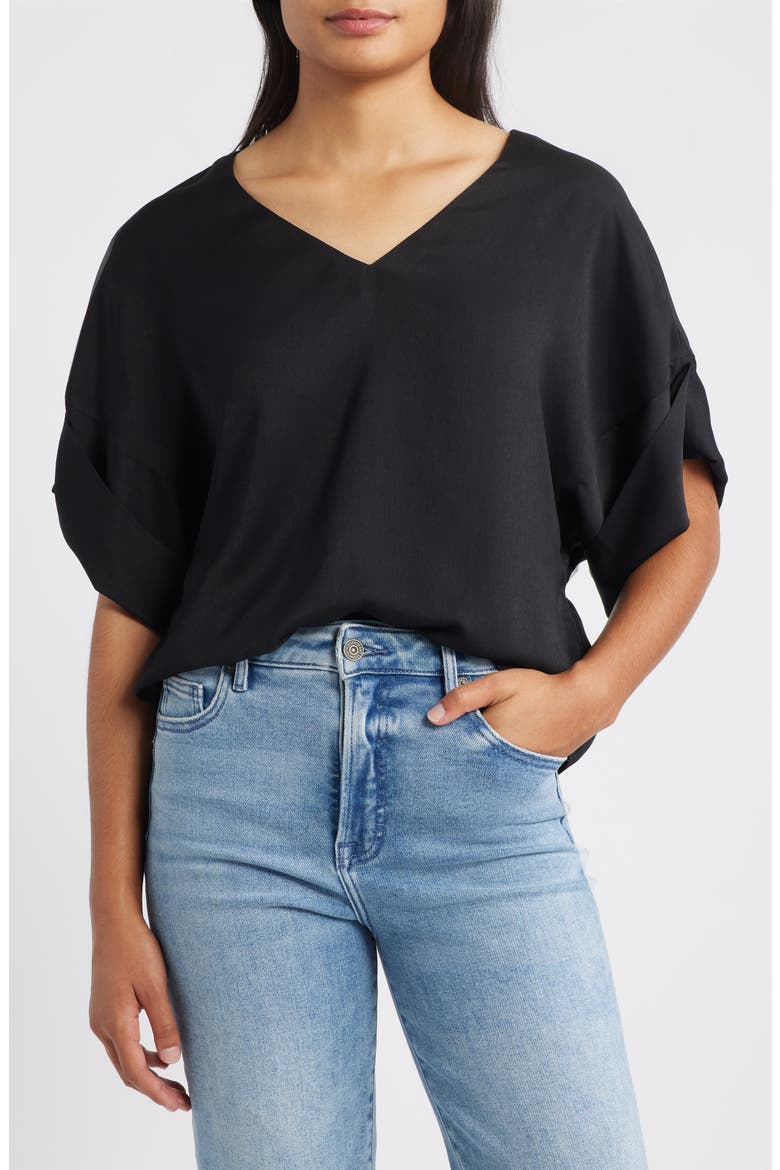 Roll Cuff Dolman Top, Main, color, BLACK