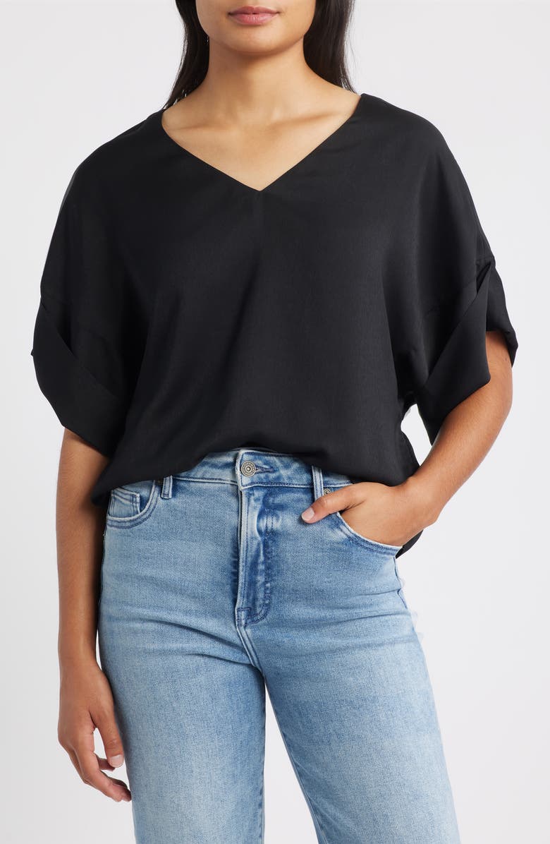 Wit & Wisdom Roll Cuff Dolman Top, Main, color, Black