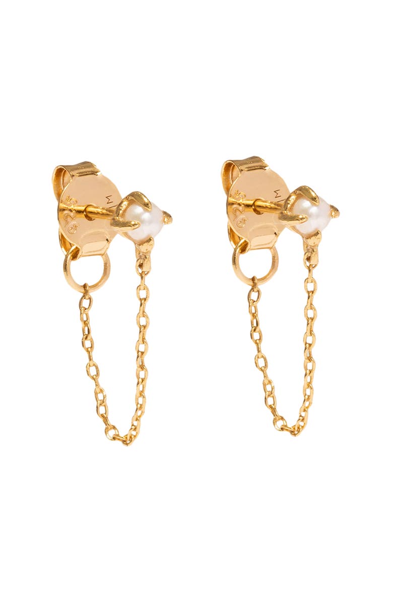 MADE BY MARY Freshwater Pearl Chain Huggie Earrings, Main, color, 