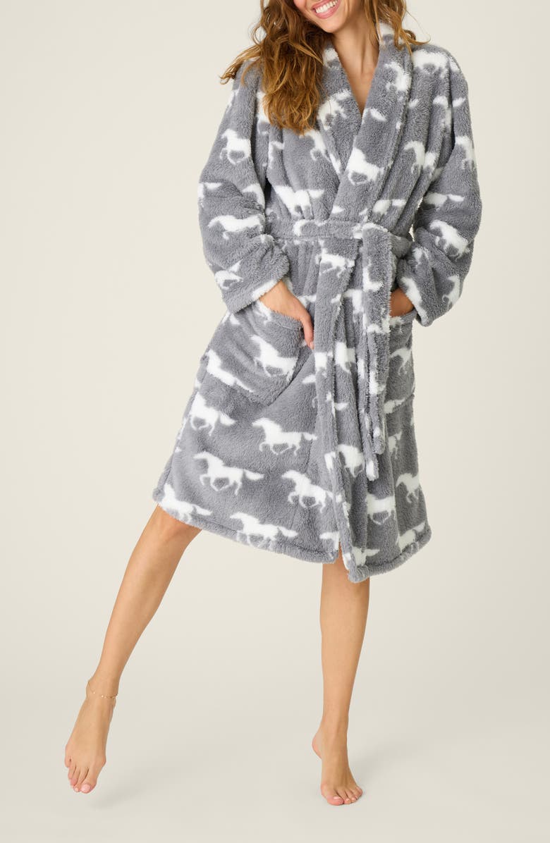 PJ Salvage Let's Get Cozy Plush Robe, Main, color, Gray