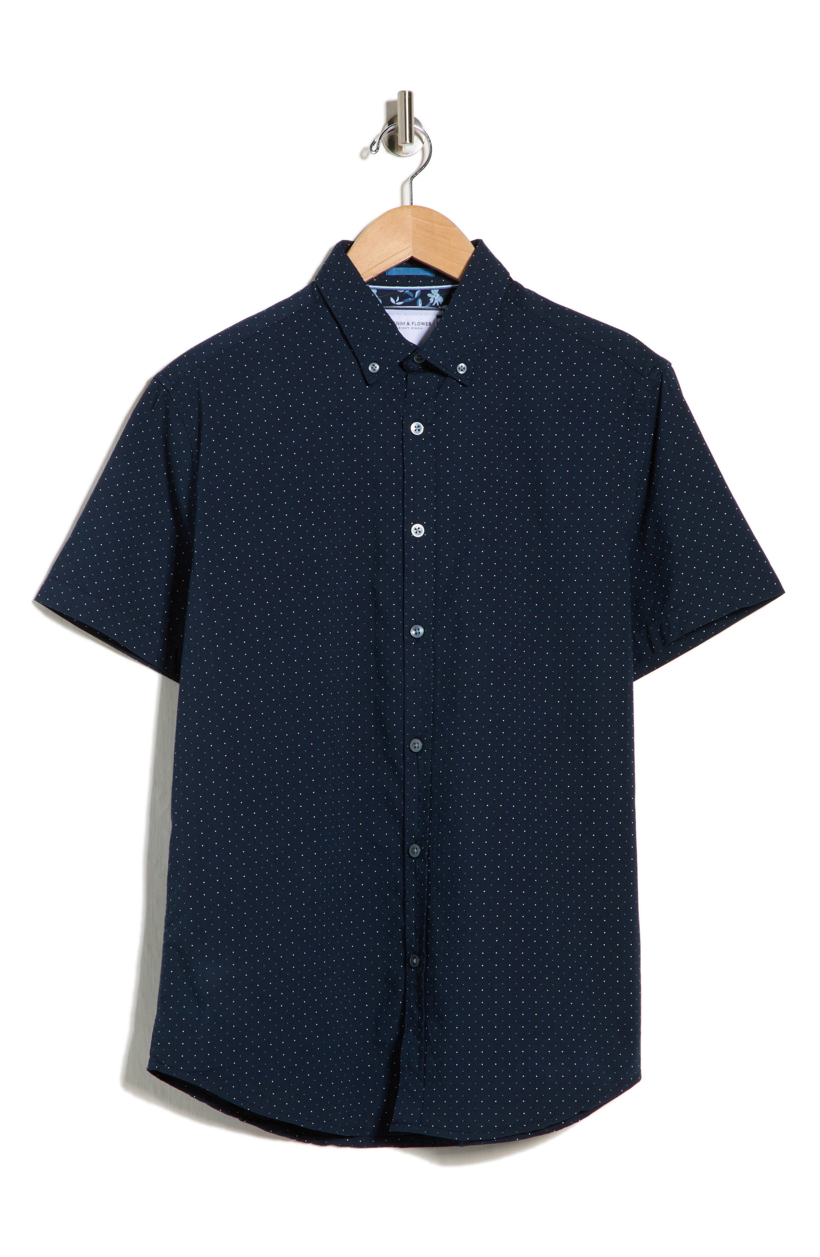 DENIM AND FLOWER Dot Print Short Sleeve Button-Down Shirt