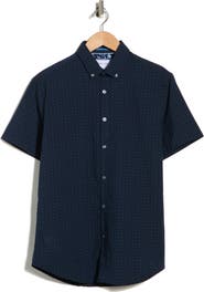 DENIM AND FLOWER Dot Print Short Sleeve Button-Down Shirt