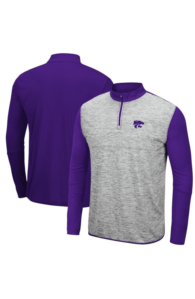 COLOSSEUM Men's Colosseum Heathered Gray/Purple Kansas State Wildcats Prospect Quarter-Zip Jacket, Alternate, color,