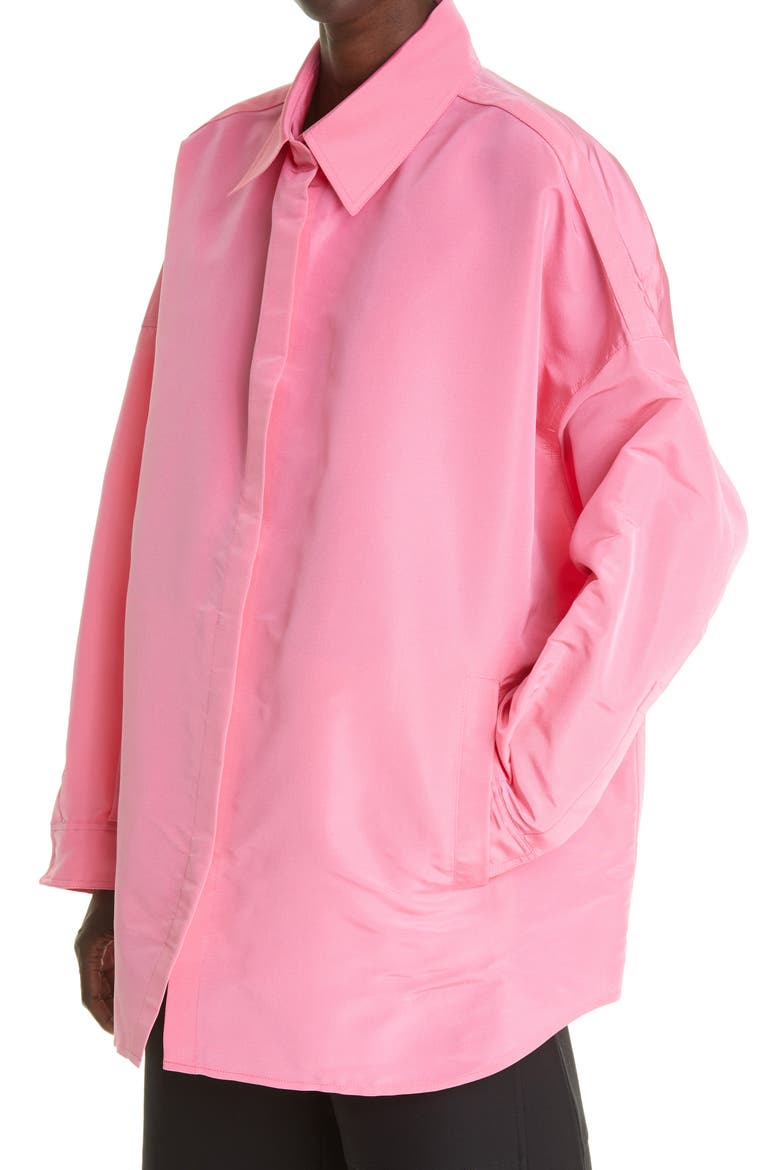 Oversize Silk Button-Up Top, Alternate, color, FUCHSIA