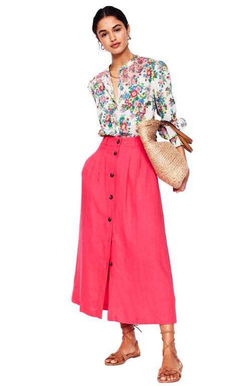 Boden Thomasina Linen Midi Skirt In Pink