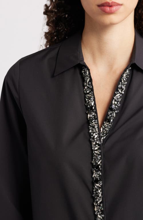 Kobi Halperin 'noor' Lace Trim Slit Sleeve Silk Blouse In Black