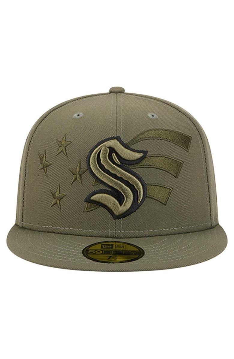 New Era Men's New Era  Olive Seattle Kraken Military Appreciation Flag 59FIFTY Fitted Hat, Alternate, color, Olive