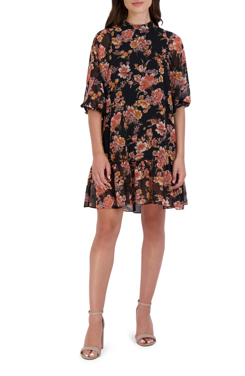 Julia Jordan Floral Print Shift Dress, Main, color, Black Multi