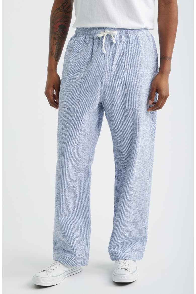 Seersucker Drawstring Chef Pants, Main, color, NAVY STRIPE
