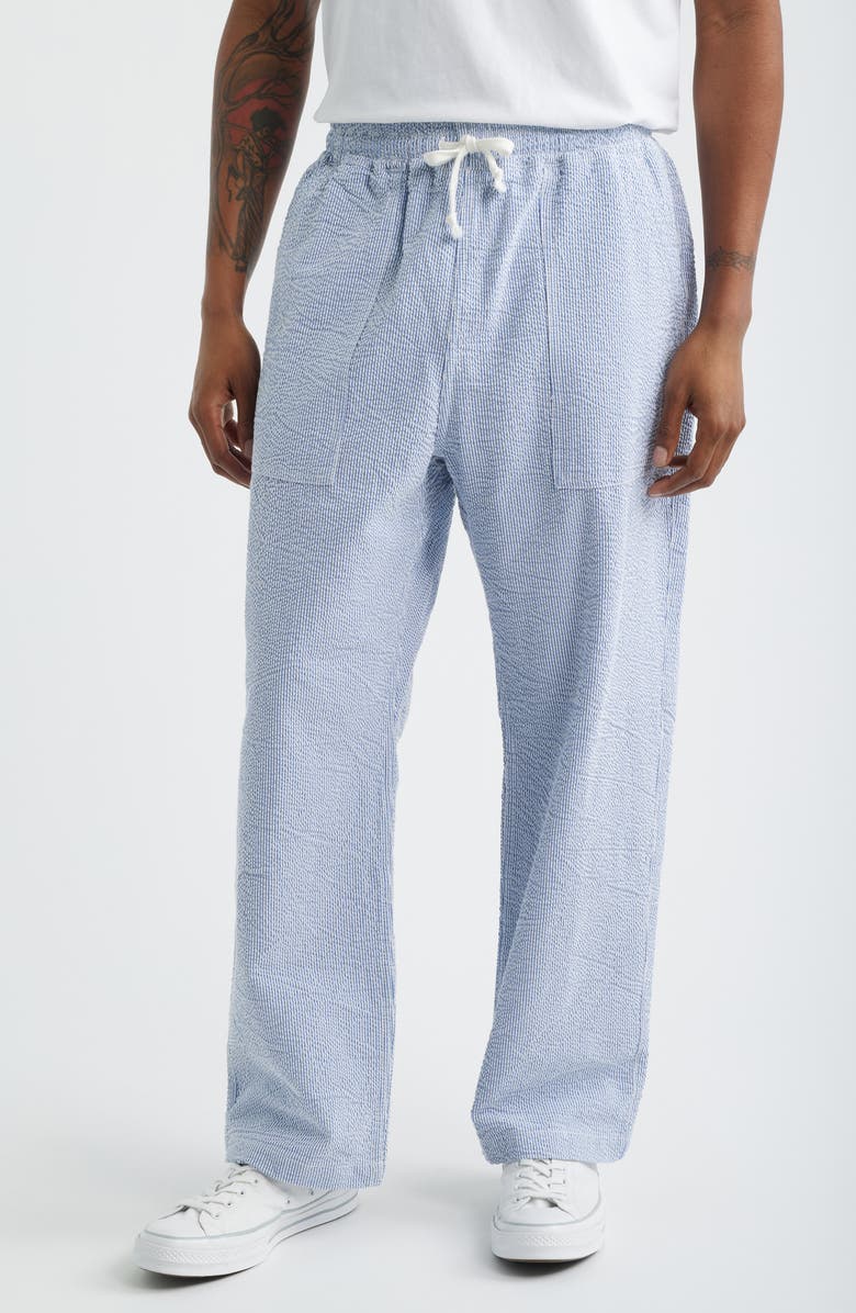 Service Works Seersucker Drawstring Chef Pants, Main, color, Navy Stripe