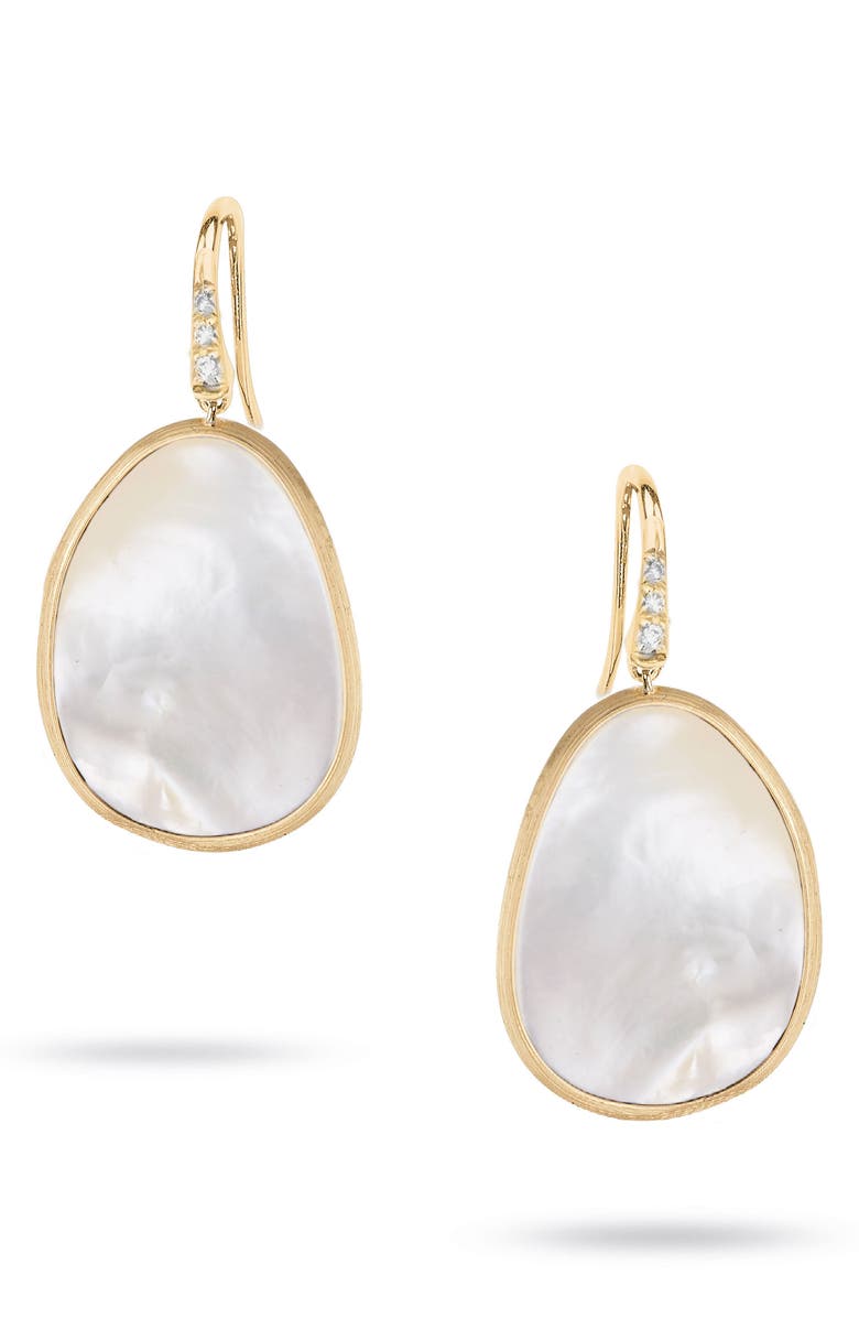 Marco Bicego Lunaria 18K Yellow Gold White Mother-of-Pearl Diamond Pavé Earrings, Main, color, 