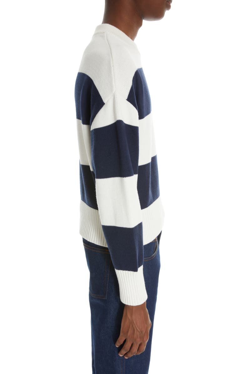 AMI PARIS Rugby Stripe Ami de Coeur Embroidered Organic Cotton & Wool Sweater, Alternate, color,