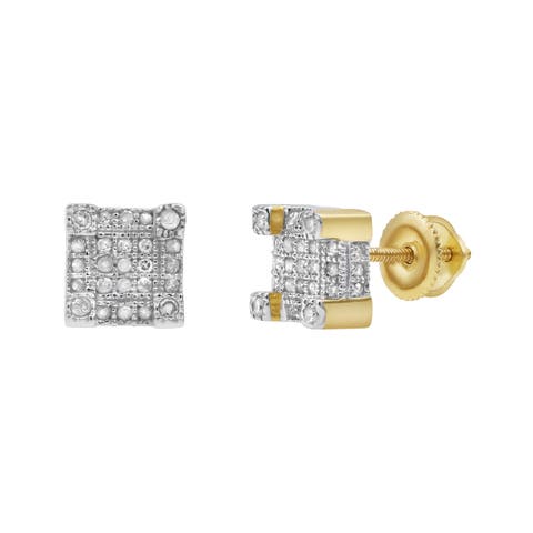 Square 10K Yellow Gold Diamond Stud Earrings - 0.25ct.
