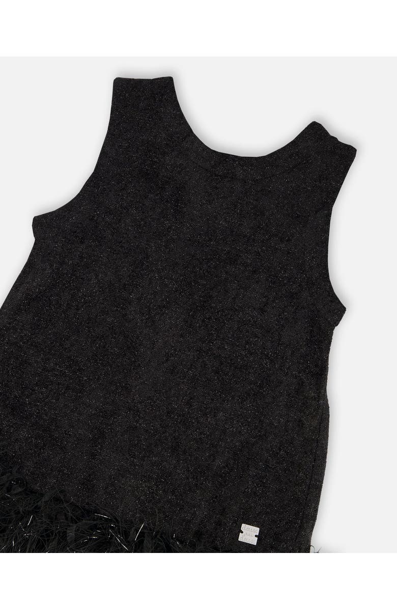 Deux par Deux Sleeveless Bi-Material Lurex Dress with Feathers, Alternate, color, Black