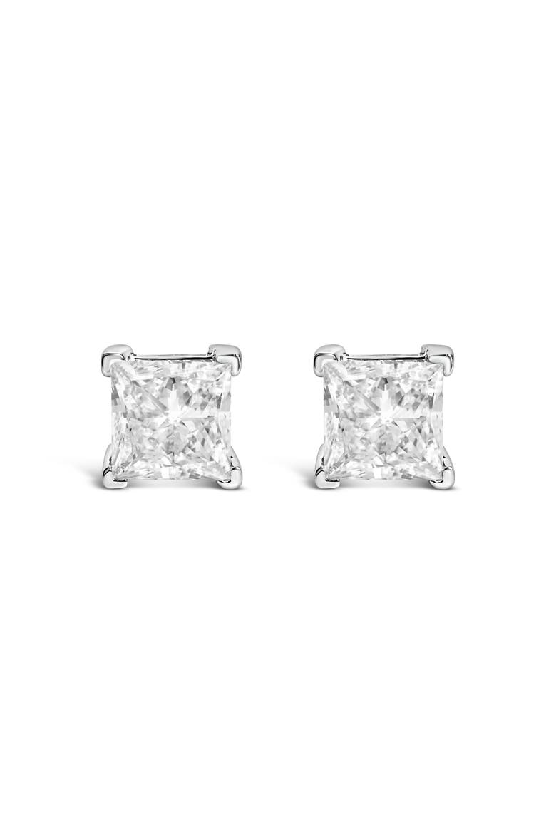 14K White Gold 2.0 Ct Princess Lab-Grown Diamond Solitaire Stud Earrings, Main, color, White