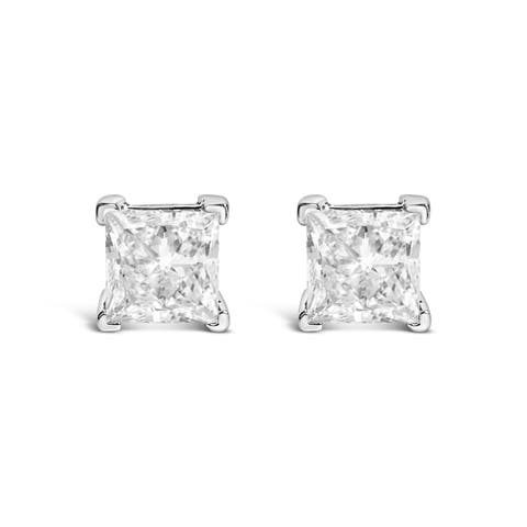 14K White Gold 2.0 Ct Princess Lab-Grown Diamond Solitaire Stud Earrings