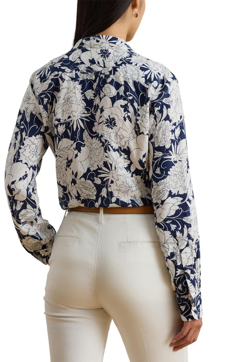 Lauren Ralph Lauren Karrie Floral Linen Button-Up Shirt, Alternate, color, White/ Navy Blue