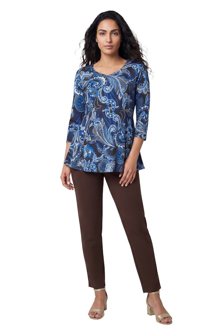 Knit Crepe Sweetheart Neck Top, Main, color, BROWN BLUE PAISLEY