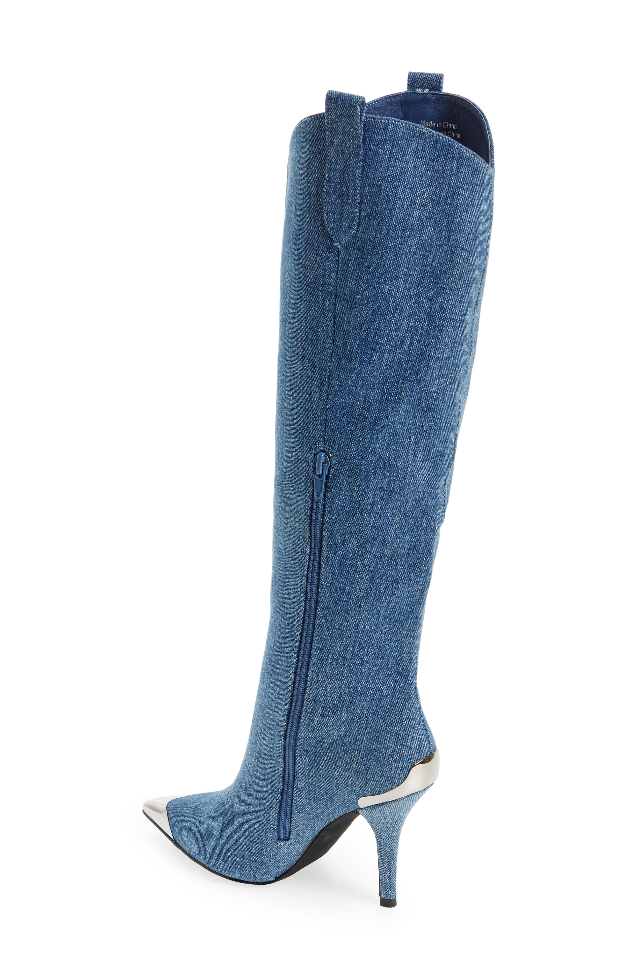 Jeffrey Campbell By Golly Knee High Denim Western Boot, Alternate, color, 