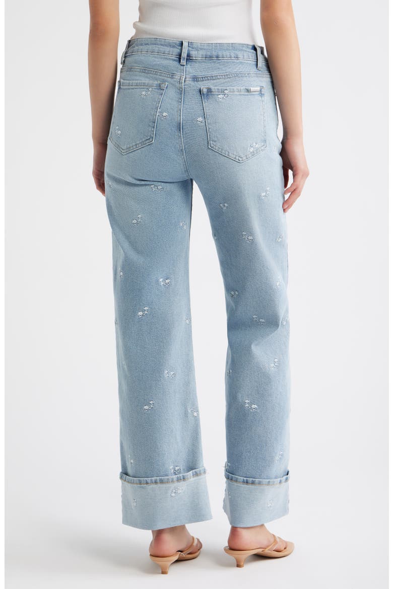 Flower Embroidered Cuffed Straight Leg Jeans, Alternate, color, LIGHT INDIGO
