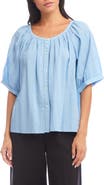 Karen Kane Embroidered Cotton Button-Up Peasant Top