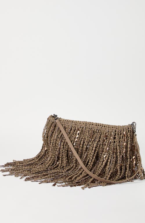 Shop Brunello Cucinelli Dazzling Cascades Clutch Bag In Walnut