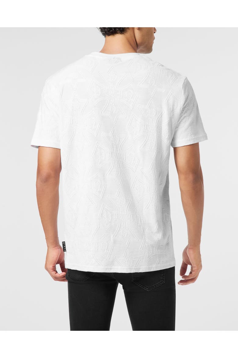 Round Neck Jacquard T-Shirt Crest Men, Alternate, color, white