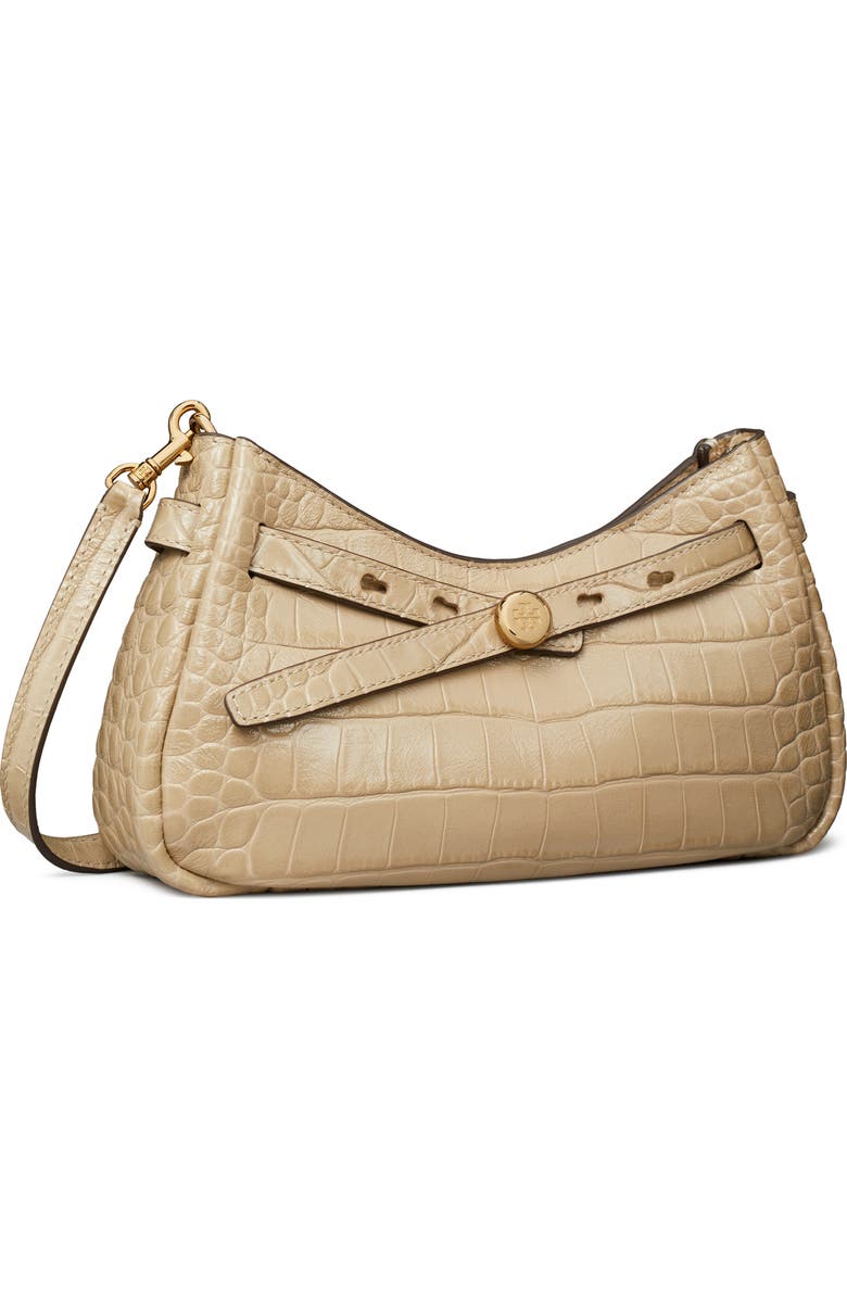 Tory Burch Romy Zip Top Croc Embossed Leather Crossbody Bag, Alternate, color, Ginger Leaf