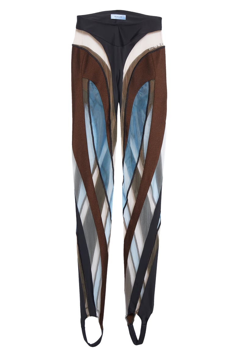 Sheer Spiral Stirrup Leggings, Alternate, color, CHOCOLATE / SKY BLUE