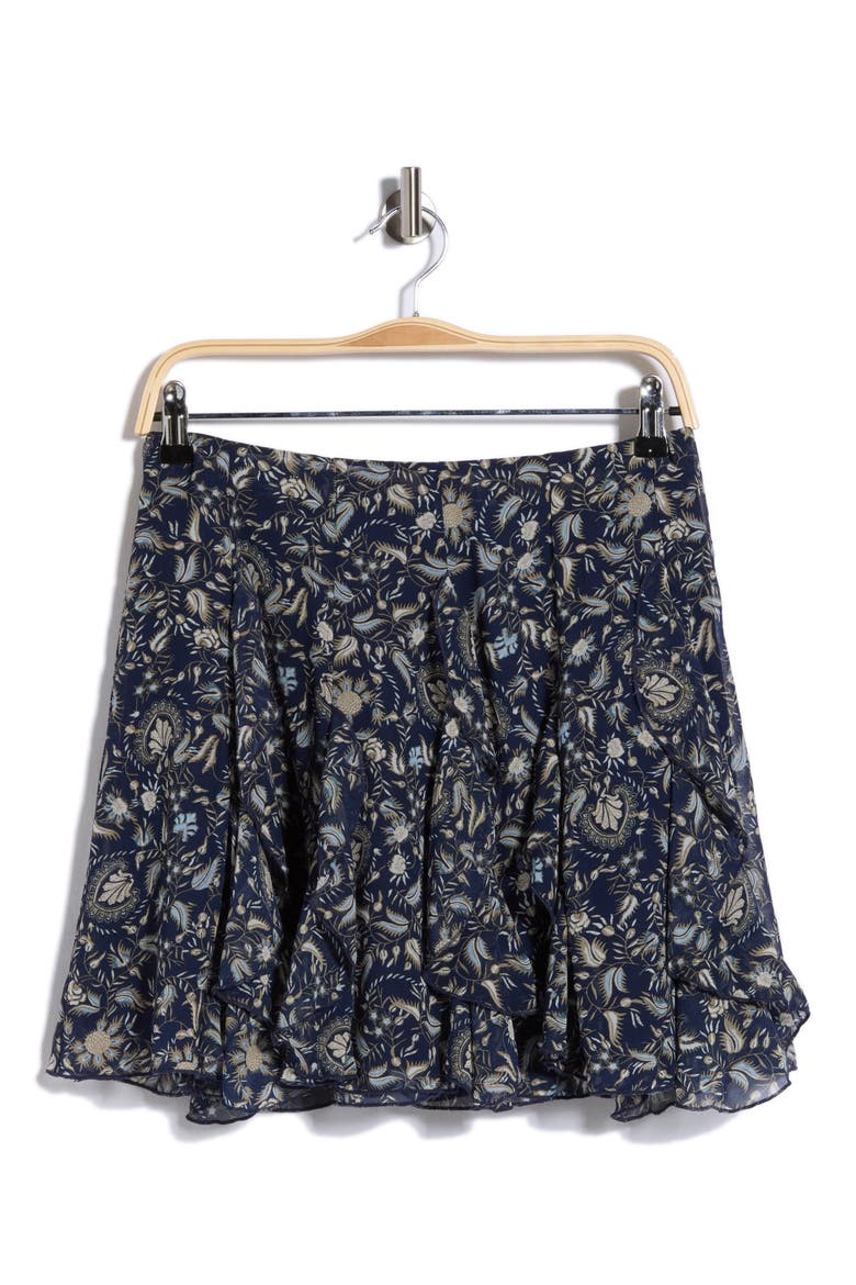 Ruffle Chiffon Miniskirt, Alternate, color, NAVY- OLIVE GLOBAL FLORAL