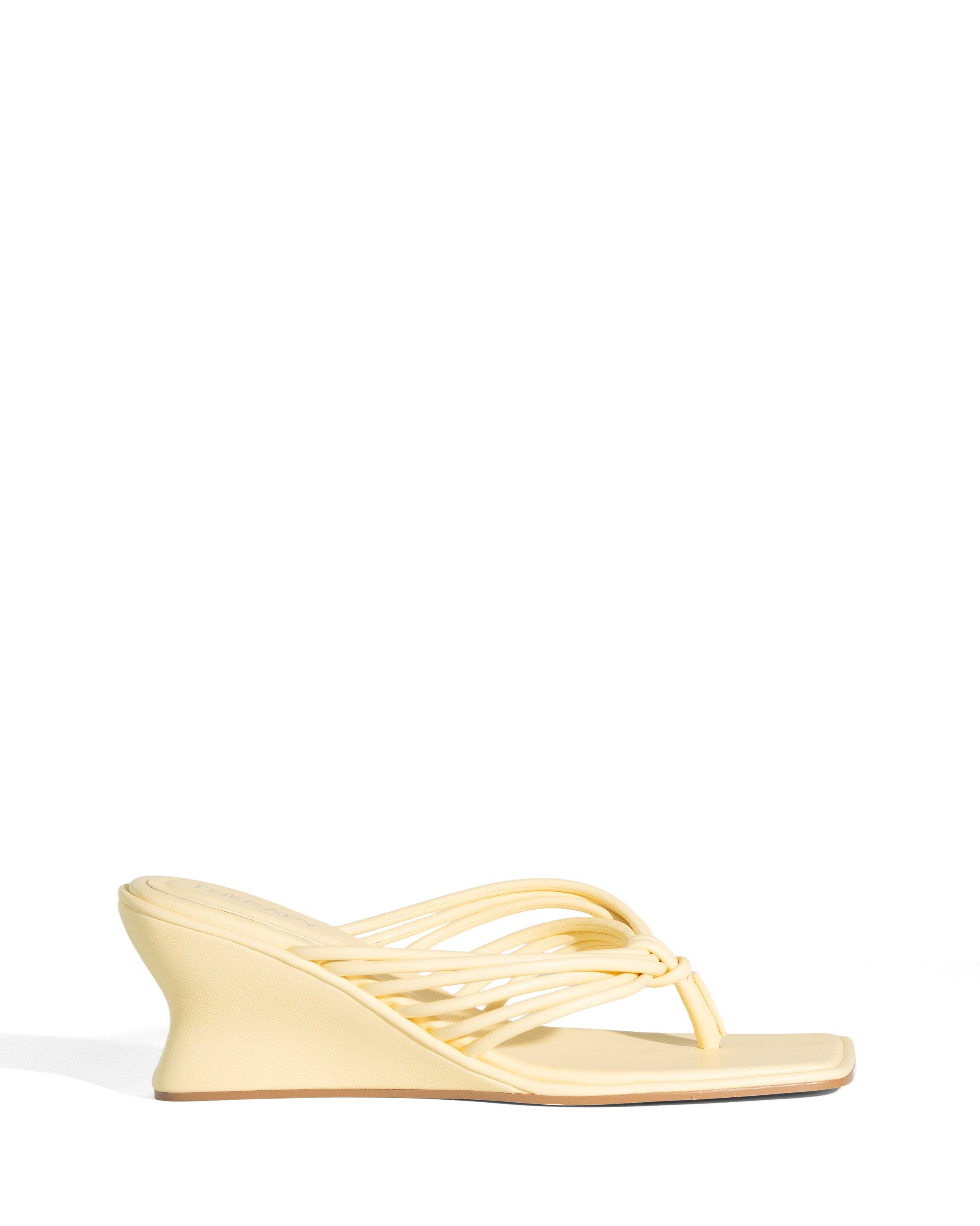 LEVEN Square Toe Thong Wedge Sandal, Alternate, color, Butter Pu