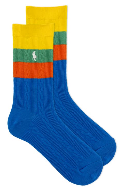 Cable Stripe Crew Socks