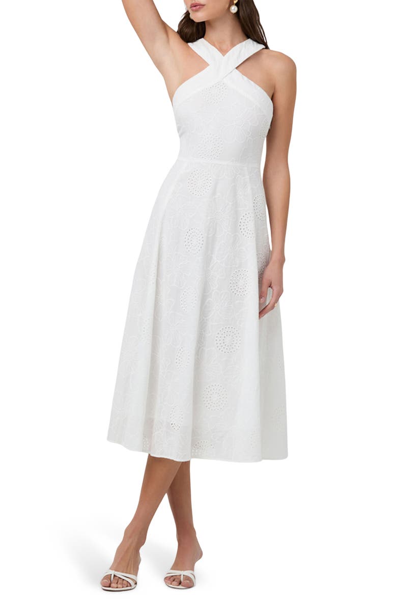 ASTR the Label Eyelet Halter Midi Dress, Alternate, color, White