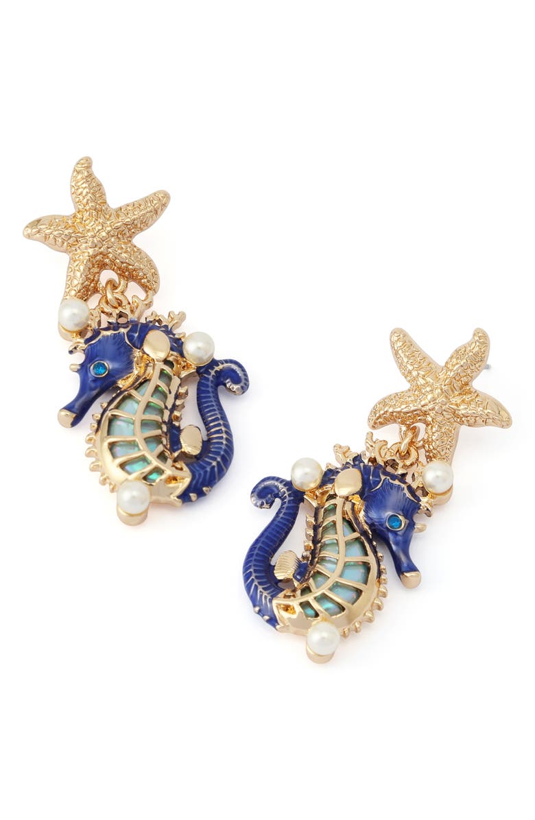 Betsey Johnson Seahorse Star Drop Earrings, Alternate, color,