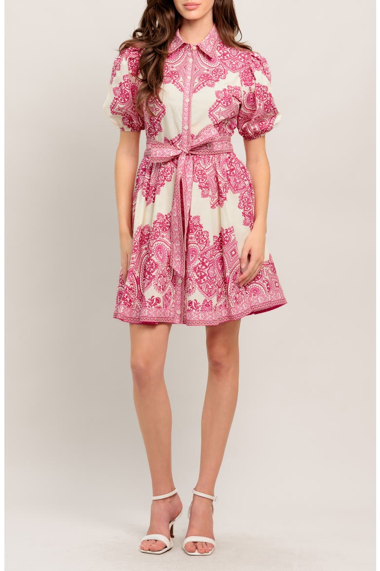Printed Minidress, Main, color, OFF WHITE/ PINK