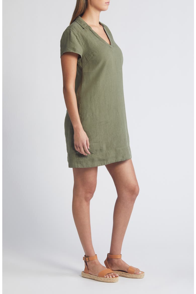 Two Palms Short Sleeve Linen Dress, Alternate, color, TEA LEAF