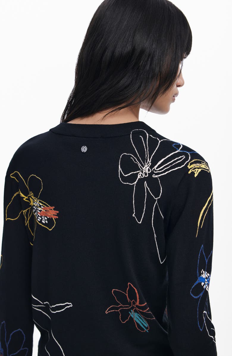 Desigual Floral Crewneck Sweater, Alternate, color, Black