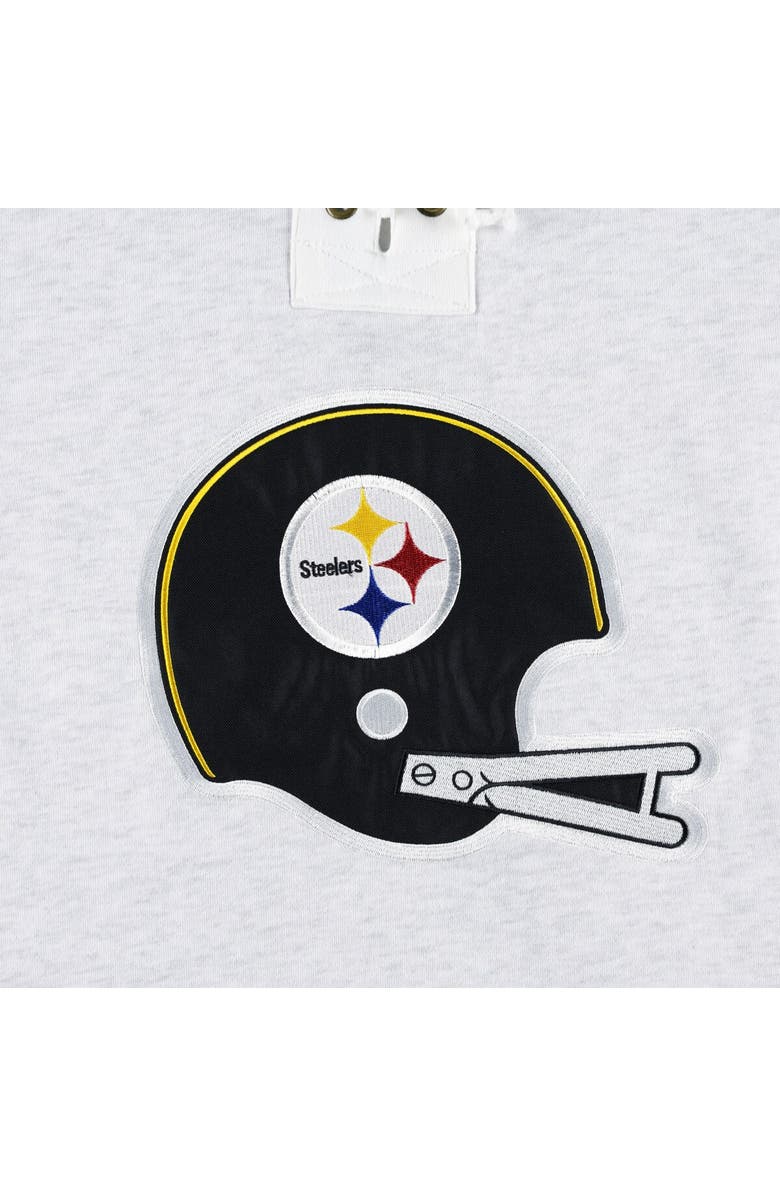 '47 Men's '47 Pittsburgh Steelers Heather Gray Historic Logo Gridiron Lace-Up Pullover Hoodie, Alternate, color, Gray