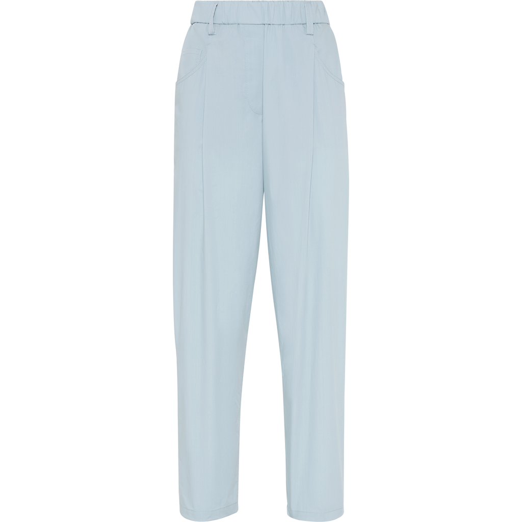 Brunello Cucinelli Women Lightweight Poplin Five-pocket Track Pants With Monili In Sky Blue