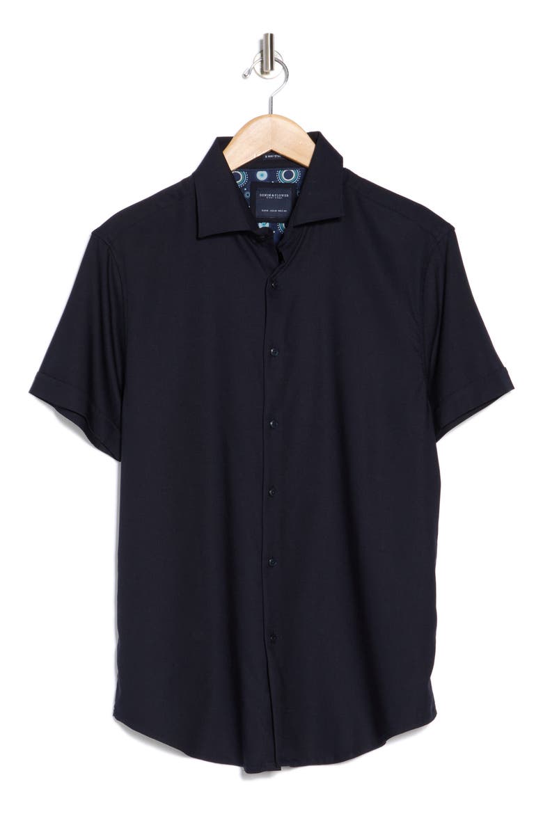 Solid Short Sleeve Button-Up Shirt, Alternate, color, NAVY