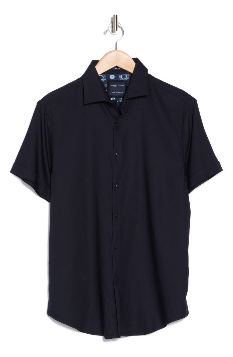 DENIM AND FLOWER Solid Short Sleeve Button-Up Shirt, Alternate, color, 