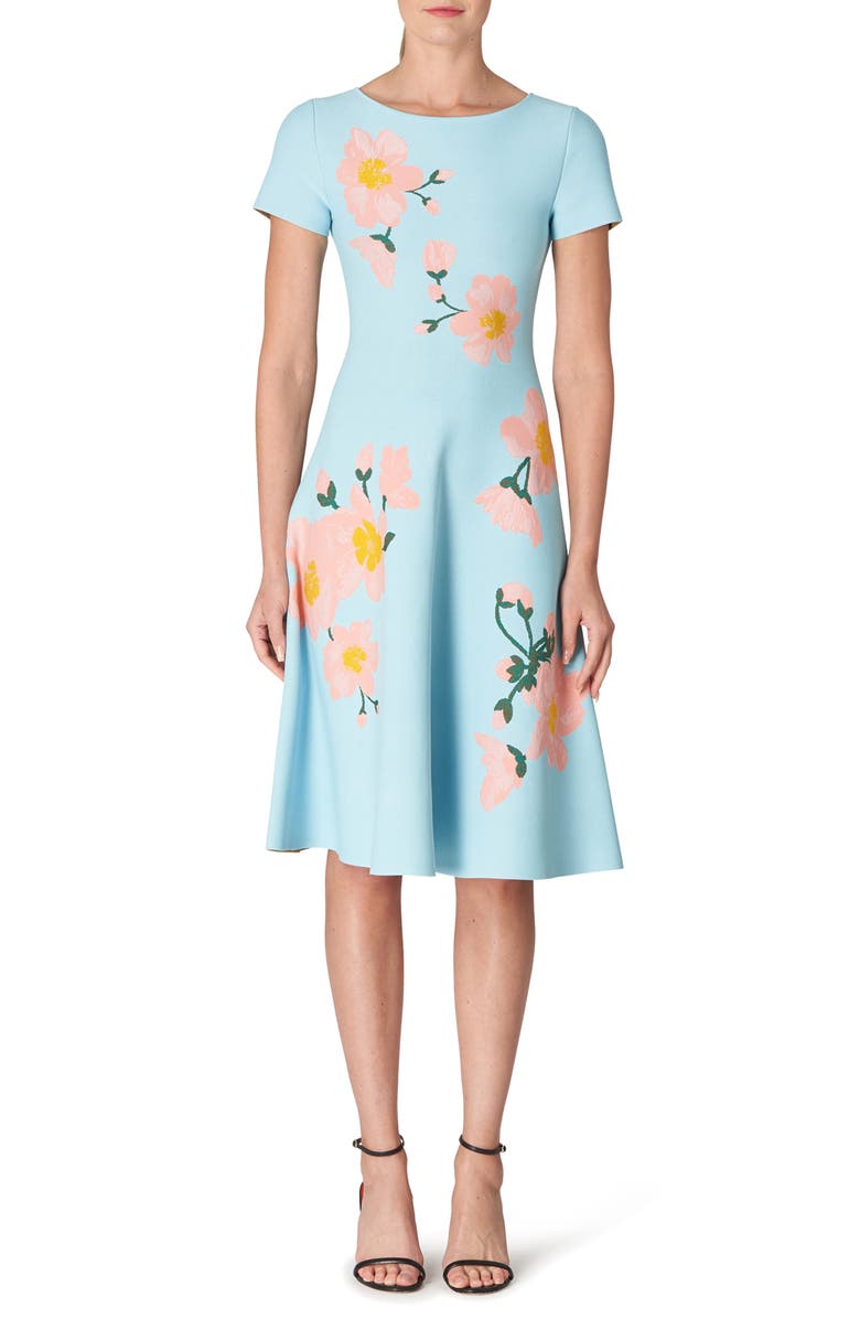 Carolina Herrera Floral Jacquard Flare Dress, Main, color, 
