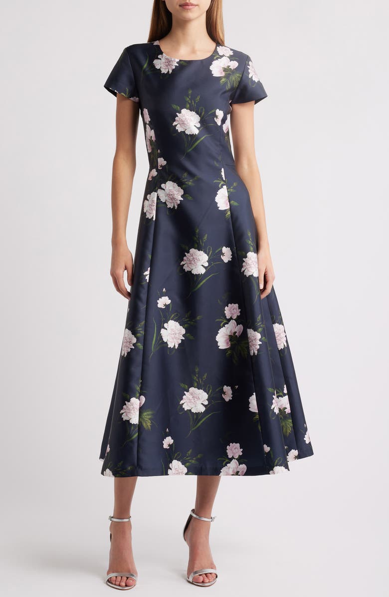 Sachin & Babi Jackie Floral Fit & Flare Midi Mikado Dress, Main, color, Dark Midnight Carnations