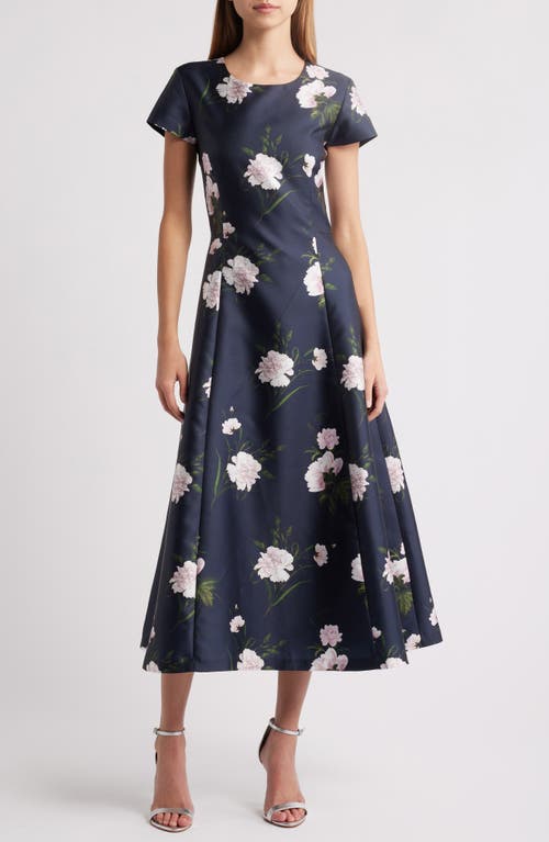 Sachin & Babi Jackie Floral Fit & Flare Midi Mikado Dress In Dark Midnight Carnations
