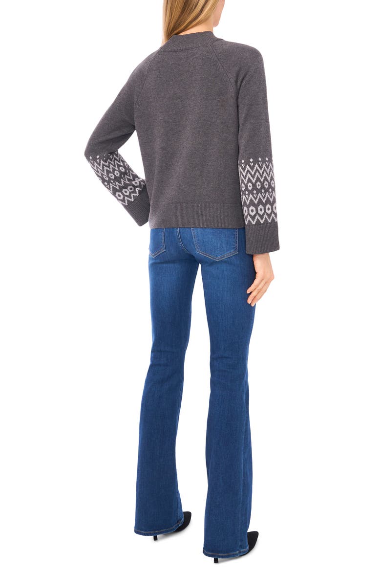 Fair Isle Accent Mock Neck Sweater, Alternate, color, SMOKEY BLACK