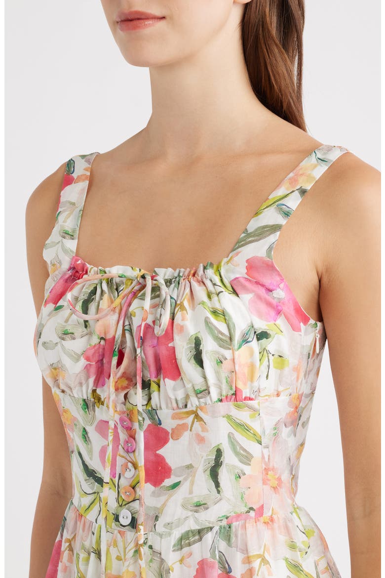 Kai Floral Print Sleeveless Midi Dress, Alternate, color, IVORY MULTI