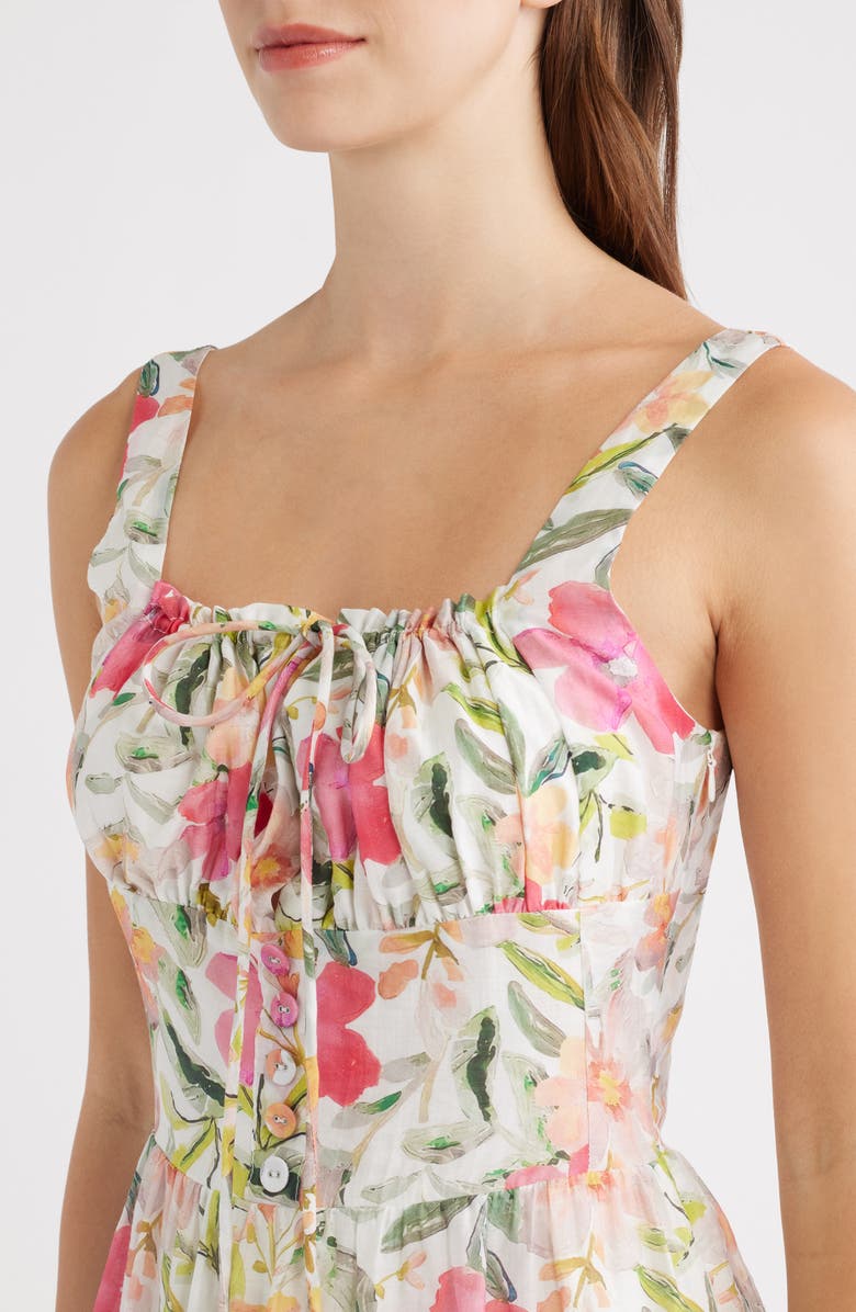 Lulus Kai Floral Print Sleeveless Midi Dress, Alternate, color, Ivory Multi