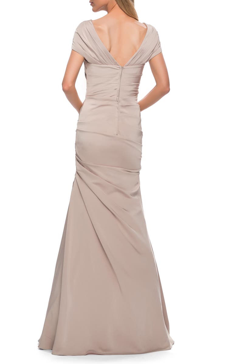 La Femme Pleated Jersey Trumpet Gown, Alternate, color,
