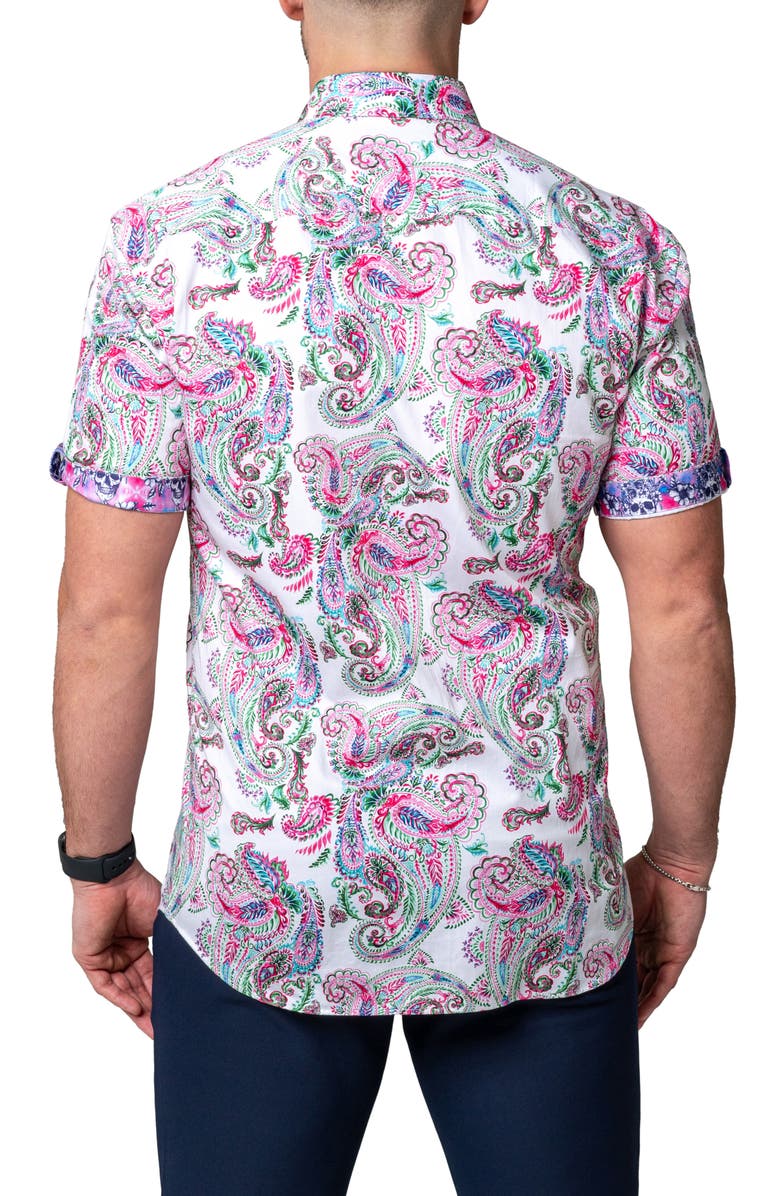 Maceoo Galileo Paisley Print Short Sleeve Cotton Button-Up Shirt, Alternate, color,