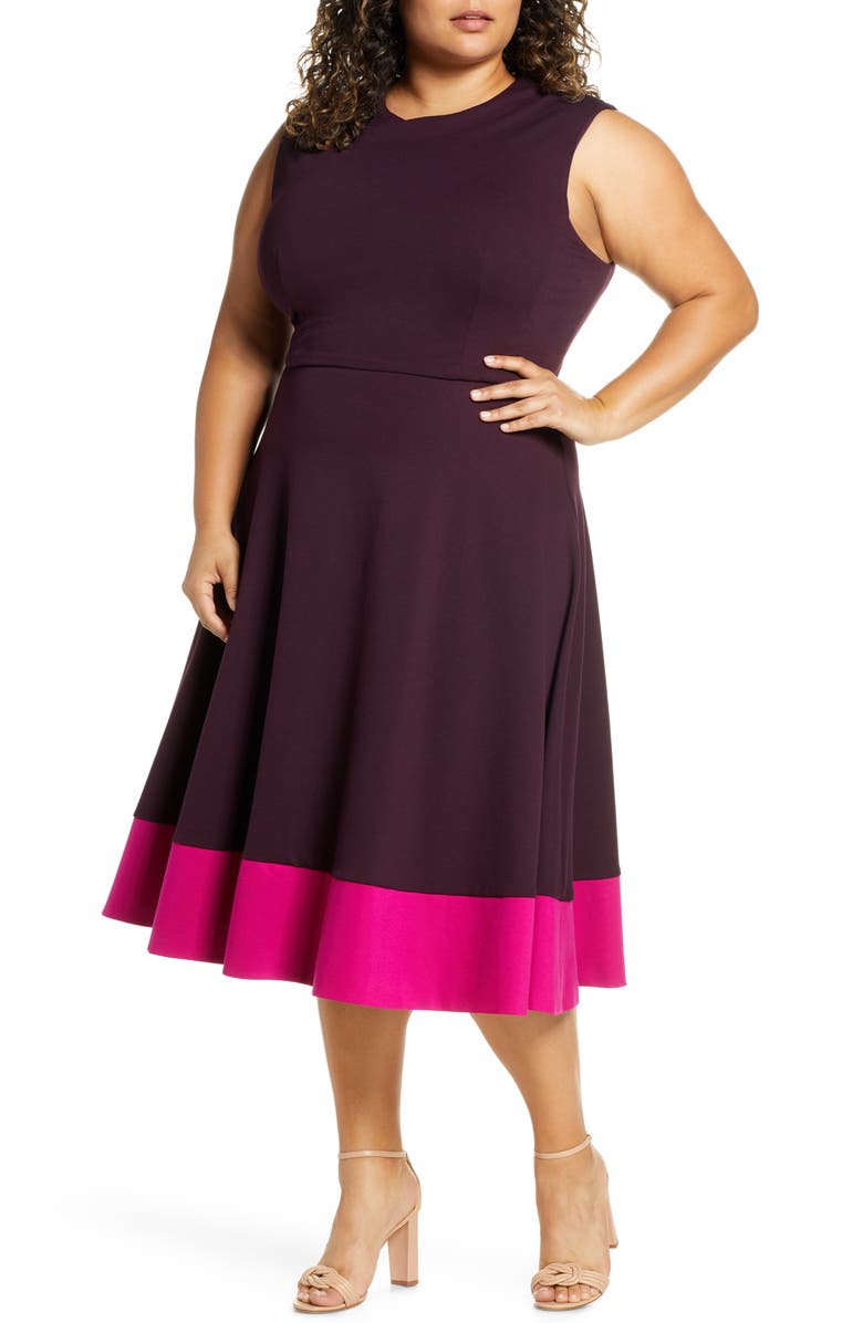 Eliza J Contrast Hem Sleeveless Fit & Flare Midi Dress, Main, color, 